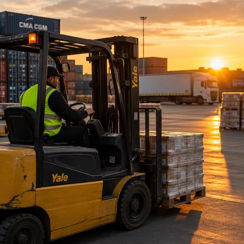 Lojistik sahasında çalışan forklift